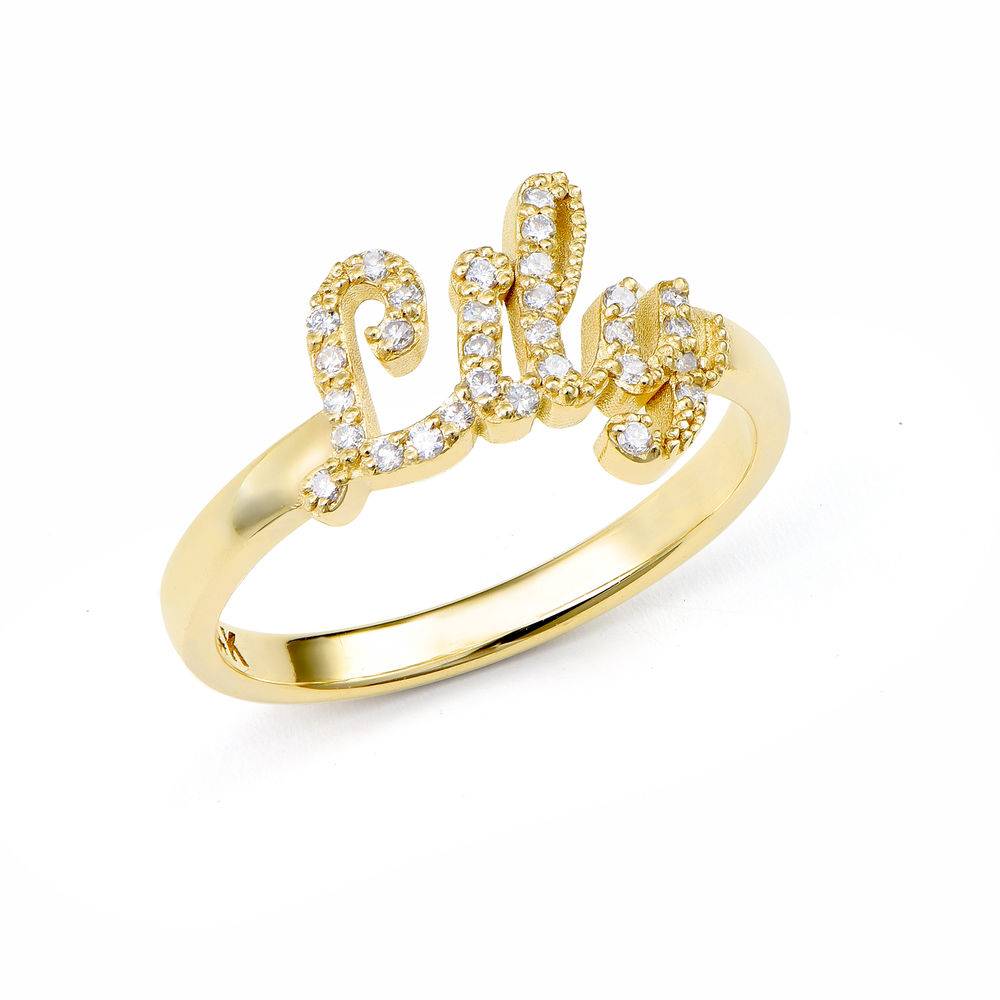 Pave Diamond Name Ring  in 14k Solid Gold-4 product photo