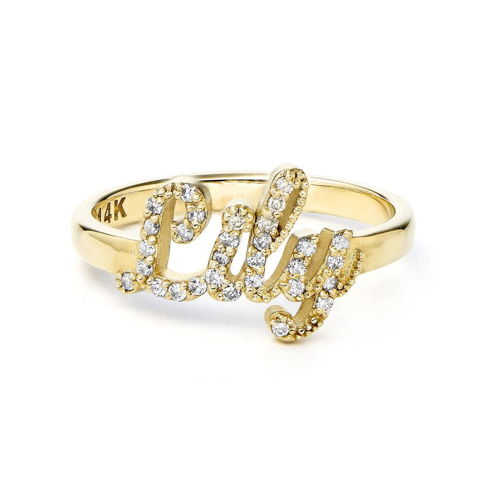 Pave Diamond Name Ring  in 14k Solid Gold-3 product photo
