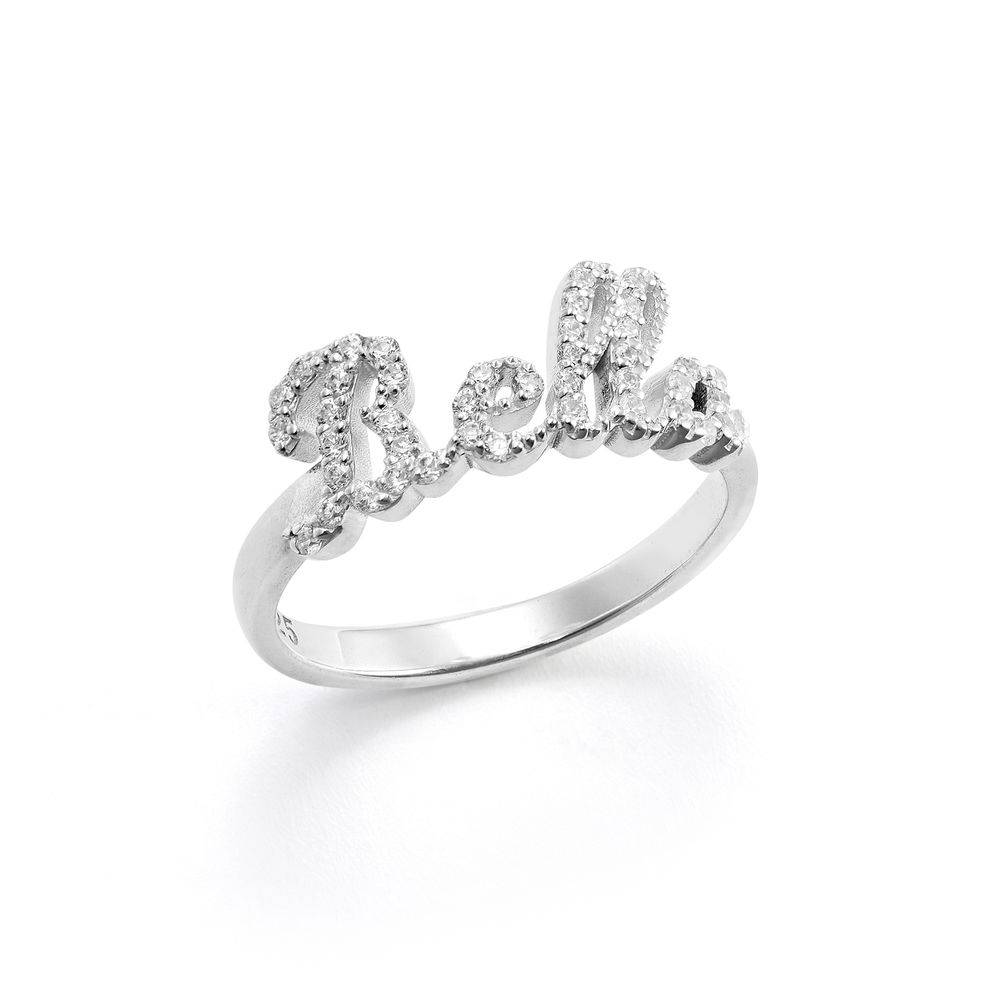 Pave Diamond Name Ring  - sterling silver-3 product photo