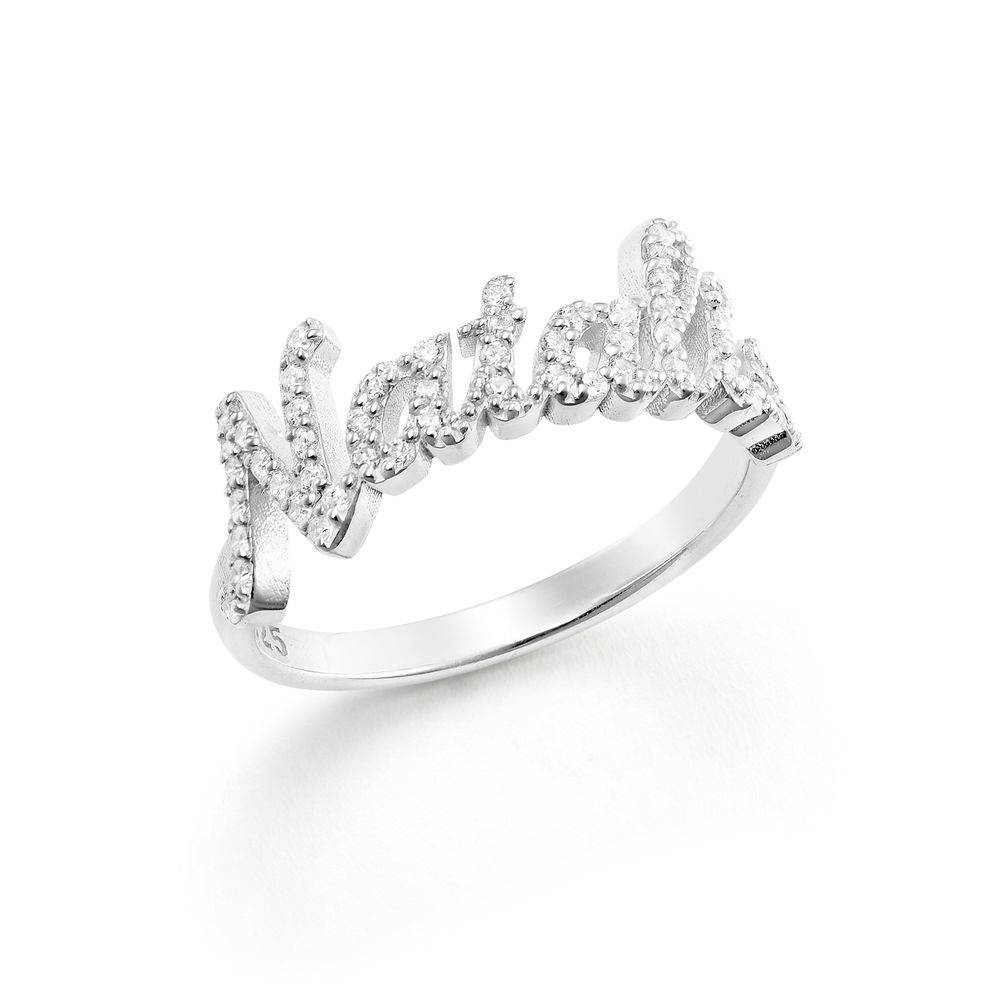 Pave Name Ring with Cubic Zirconia in Sterling Silver-2 product photo
