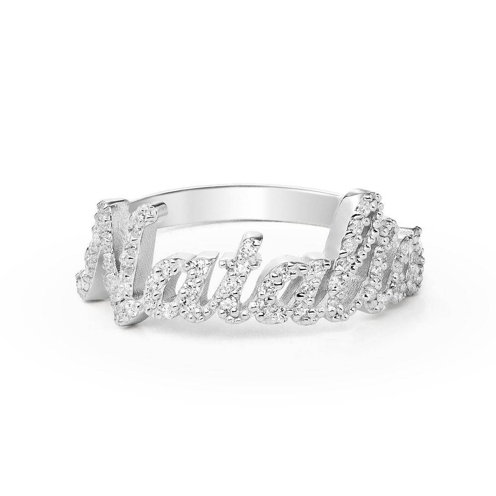 Pave Name Ring with Cubic Zirconia in Sterling Silver-4 product photo
