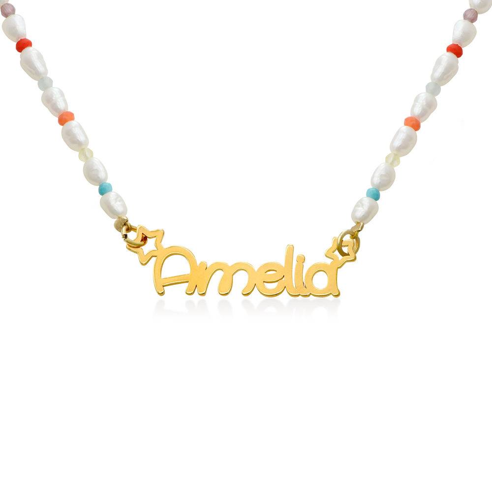 Collar de perlas con nombre para niña chapado en oro 18k foto de producto