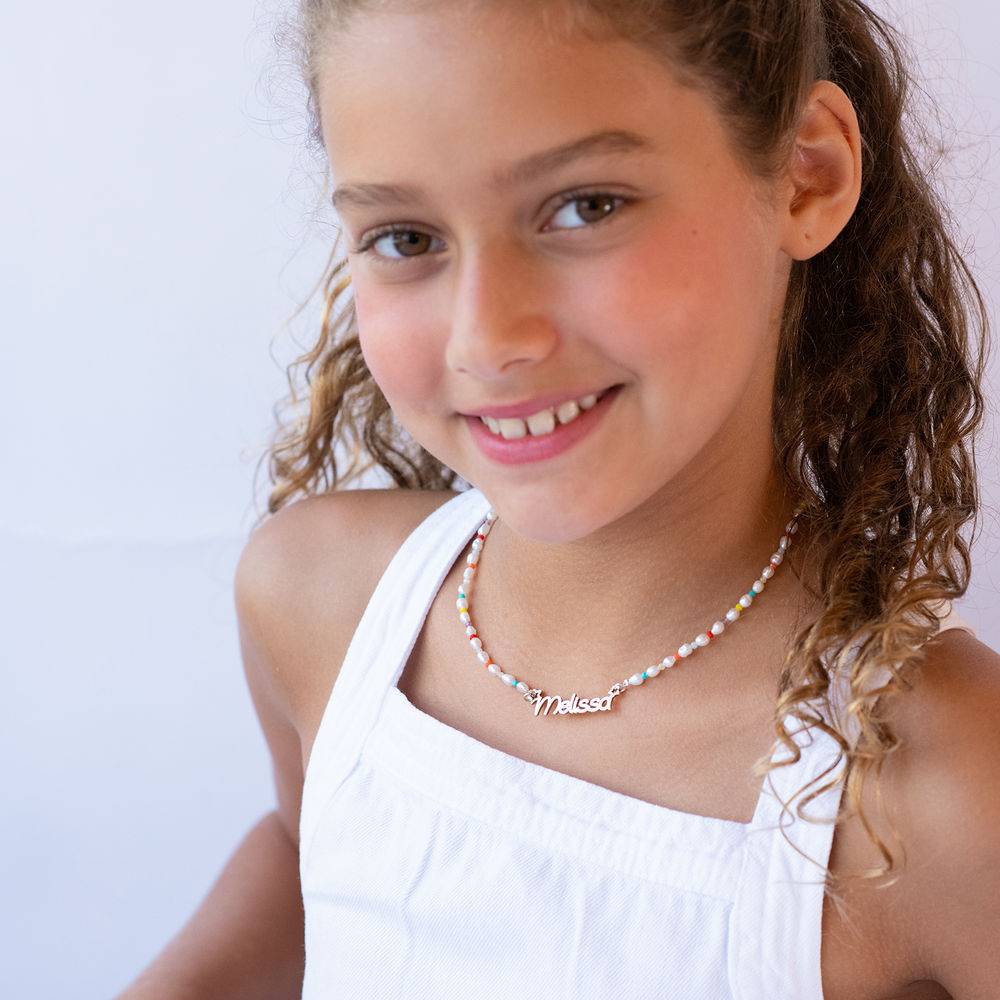 Collar de perlas con nombre para niña in Plata-4 foto de producto