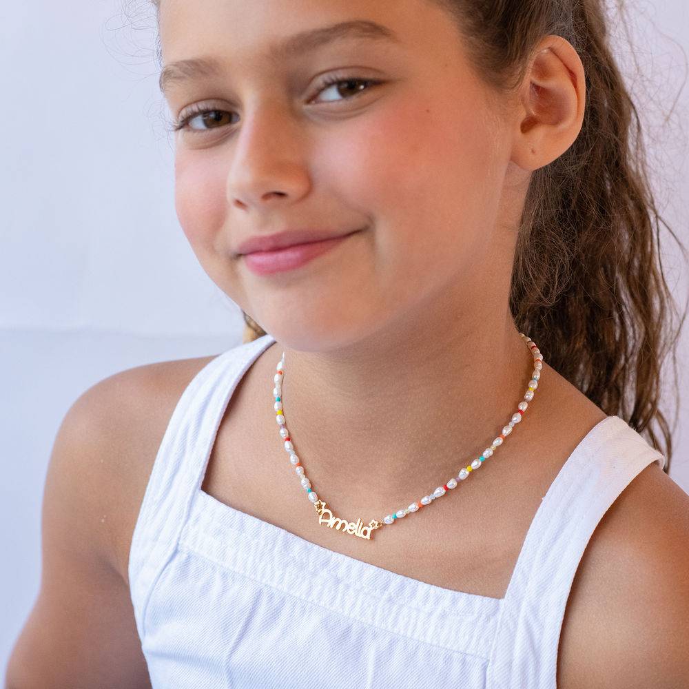 Perlehalskæde til piger med navn i Guld Vermeil-5 produkt billede