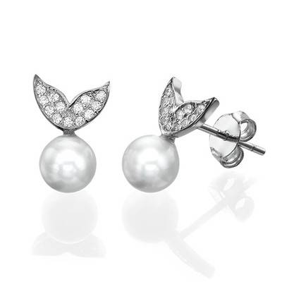 Pearl & Cubic Zirconia Stud Earrings-3 product photo