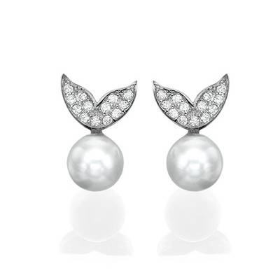 Pearl & Cubic Zirconia Stud Earrings-1 product photo