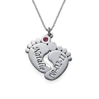Engraved Baby Feet Necklace in Silver product photo