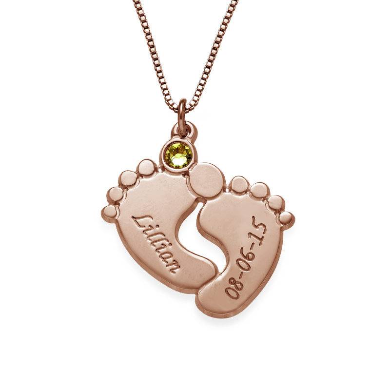Engraved Baby Feet Necklace in 18ct Rose Gold Plating product photo