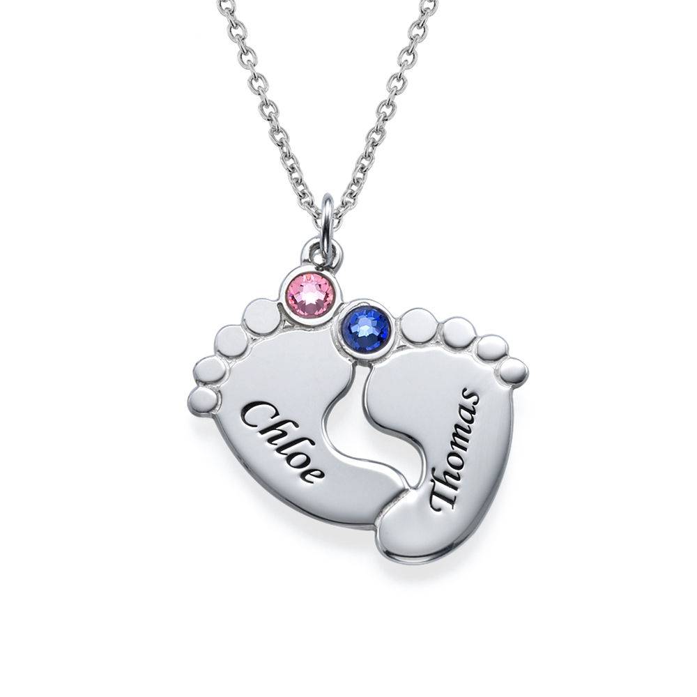 Personalized Baby Feet Necklace with Birthstones product photo