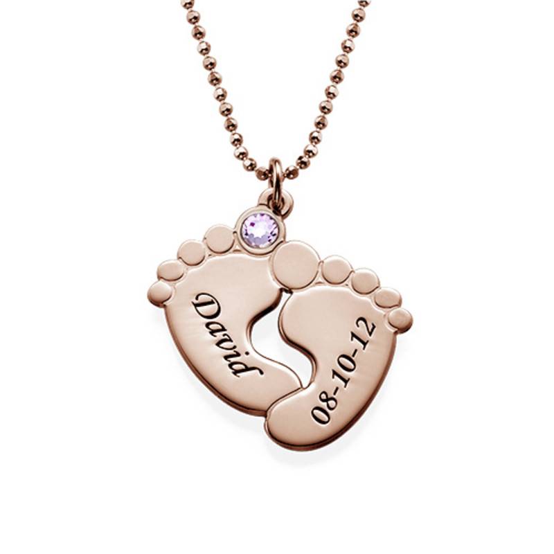 Personalized Baby Feet Necklace with Birthstones - Rose Gold Plated product photo
