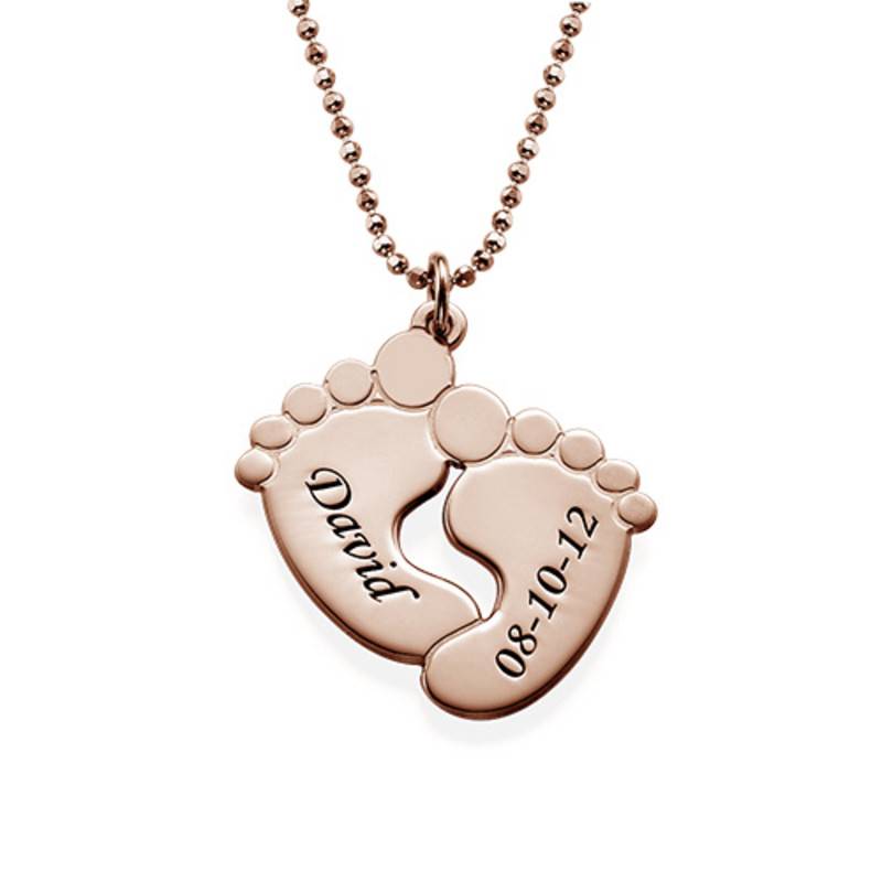 Personalized Baby Feet Necklace with Birthstones - Rose Gold Plated product photo