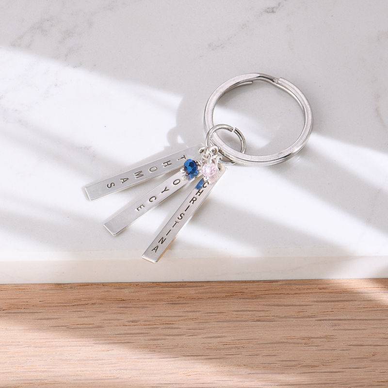 Schlüsselanhänger mit personalisierten Barren und Geburtssteinen - 925er Sterlingsilber-2 Produktfoto