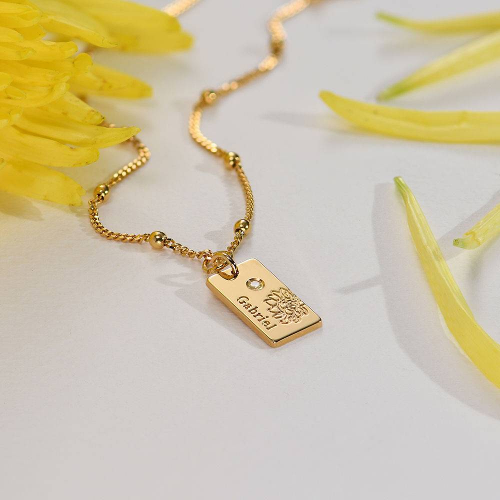 Blütenkette mit Geburtsblume und Geburtsstein - 750er vergoldetes Silber-6 Produktfoto