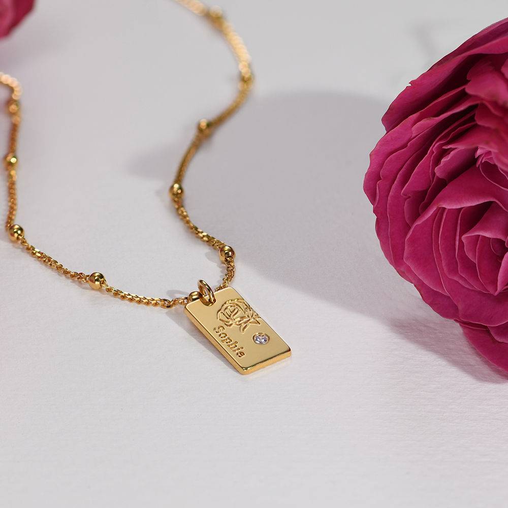 Collar Personalizado con Flor y Piedra de Nacimiento en Oro Vermeil de 18 Kt-4 foto de producto