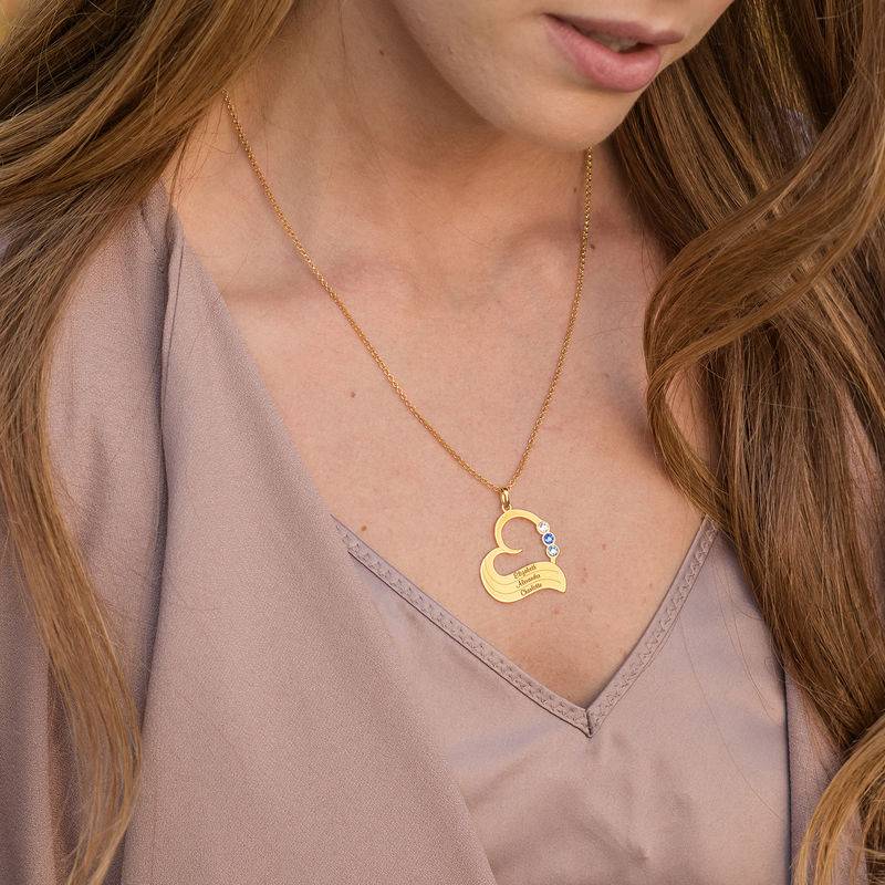 Geburtsstein-Herzkette mit gravierten Namen - 750er vergoldetes Silber-2 Produktfoto
