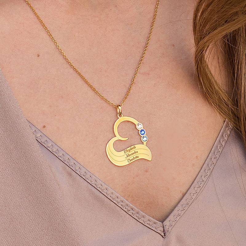 Geburtsstein-Herzkette mit gravierten Namen - 750er vergoldetes Silber-1 Produktfoto