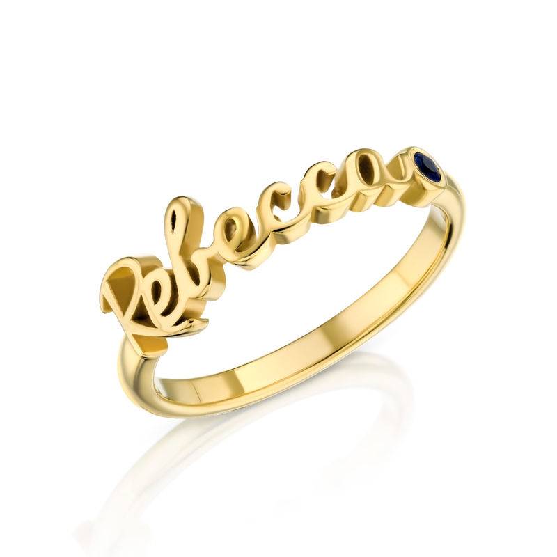 Personalised Birthstone Name Ring in Gold Plating-3 product photo