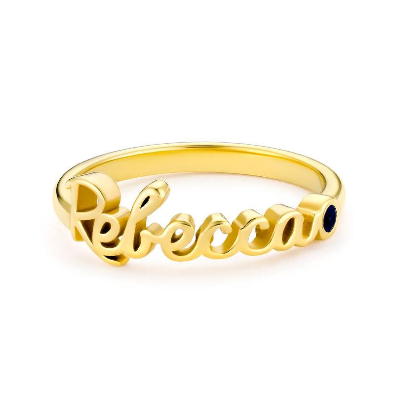 Personalised Birthstone Name Ring in 18ct Gold Plating-4 product photo