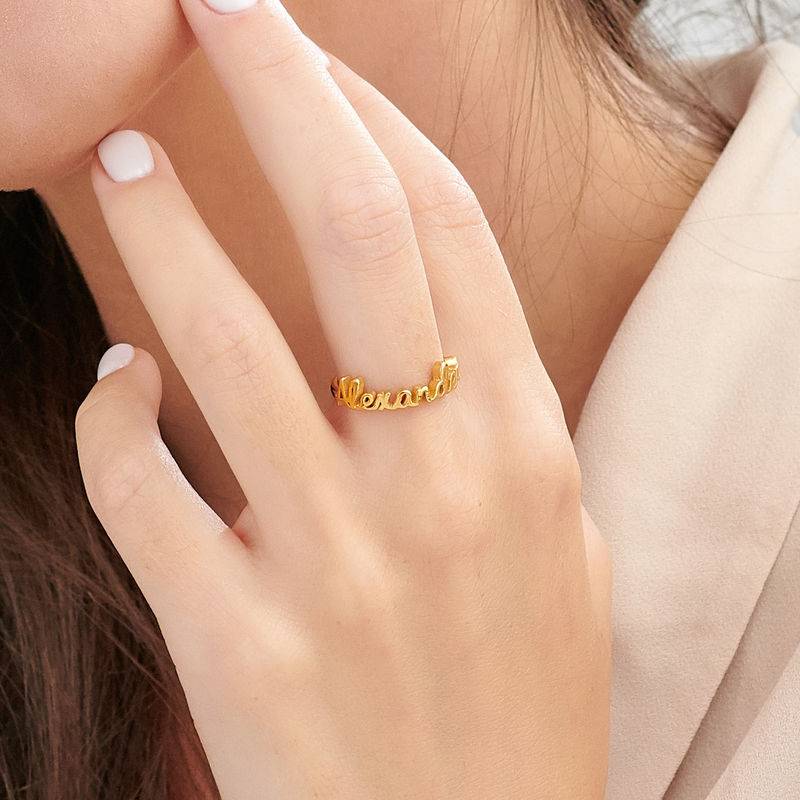 Personalised Birthstone Name Ring in 18ct Gold Plating-2 product photo