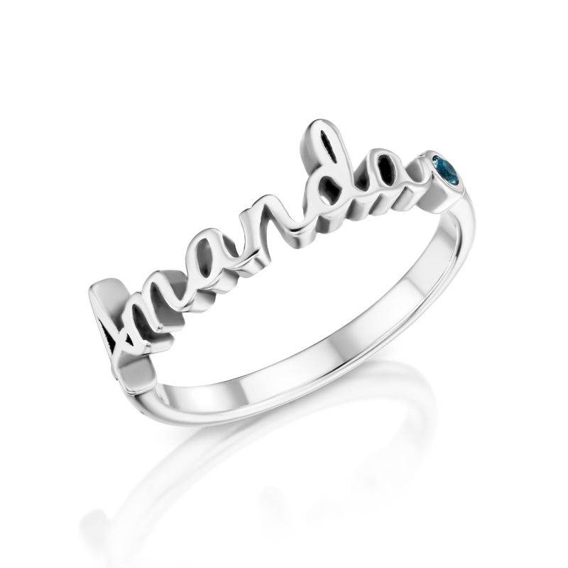 Personalised Birthstone Name Ring in Sterling Silver product photo