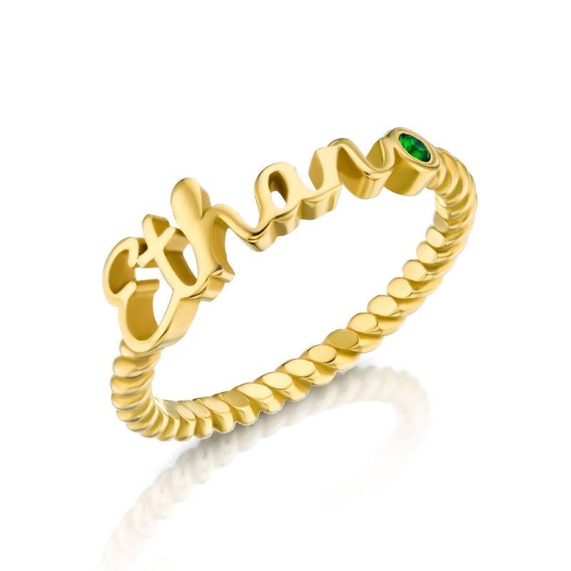 Personalised Birthstone Name Ring with Rope Band in Gold Plating-5 product photo