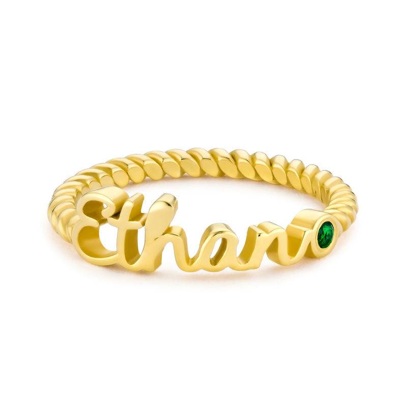 Personalised Birthstone Name Ring with Rope Band in 18ct Gold Plating-3 product photo