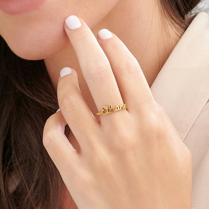 Personalised Birthstone Name Ring with Rope Band in 18ct Gold Plating-7 product photo