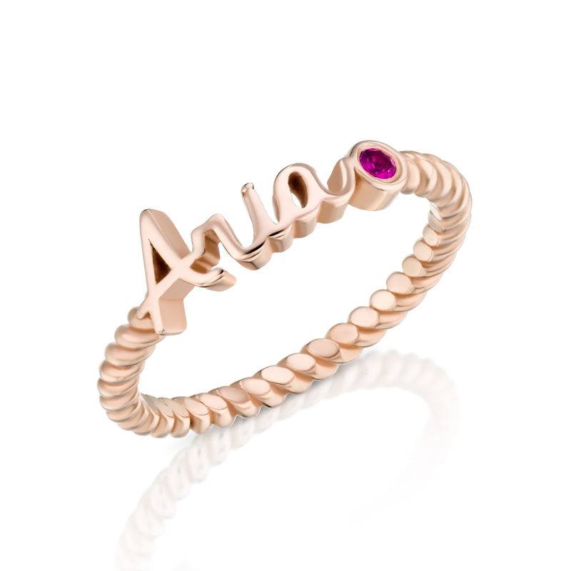 Personalised Birthstone Name Ring with Rope Band in Rose Gold Plating product photo