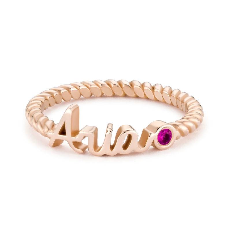 Personalised Birthstone Name Ring with Rope Band in 18ct Rose Gold Plating-4 product photo
