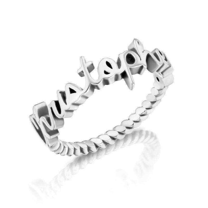 Personalised Birthstone Name Ring with Rope Band in Sterling Silver product photo