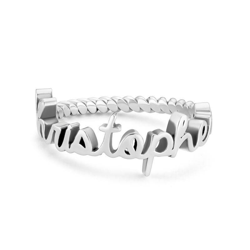 Personalised Birthstone Name Ring with Rope Band in Sterling Silver-2 product photo