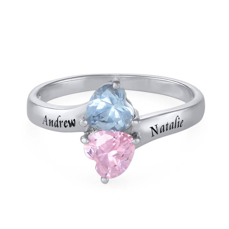 Personalised Heart Shape Birthstones Promise Ring in Sterling Silver product photo