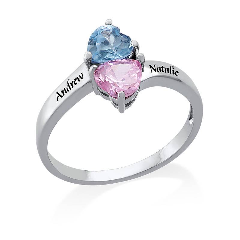Personalised Heart Shape Birthstones Promise Ring in Sterling Silver-3 product photo
