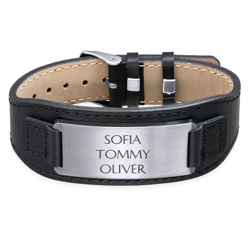 Men's ID Bracelet in Black Leather-4 product photo