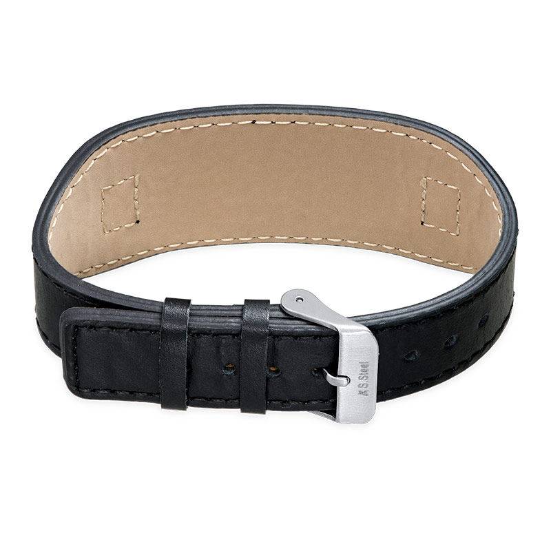 Men's ID Bracelet in Black Leather product photo