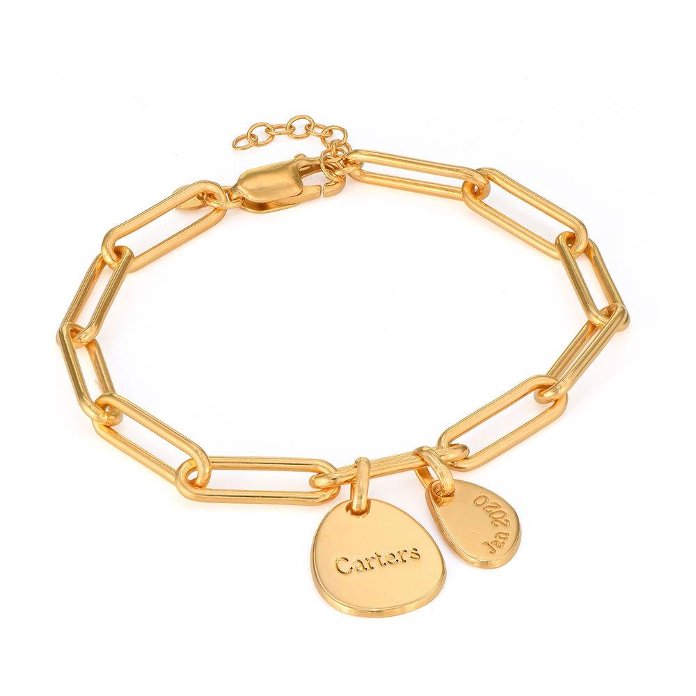 Personalised Chain Link Bracelet  with Engraved Charms in 18ct Gold Plating-4 product photo