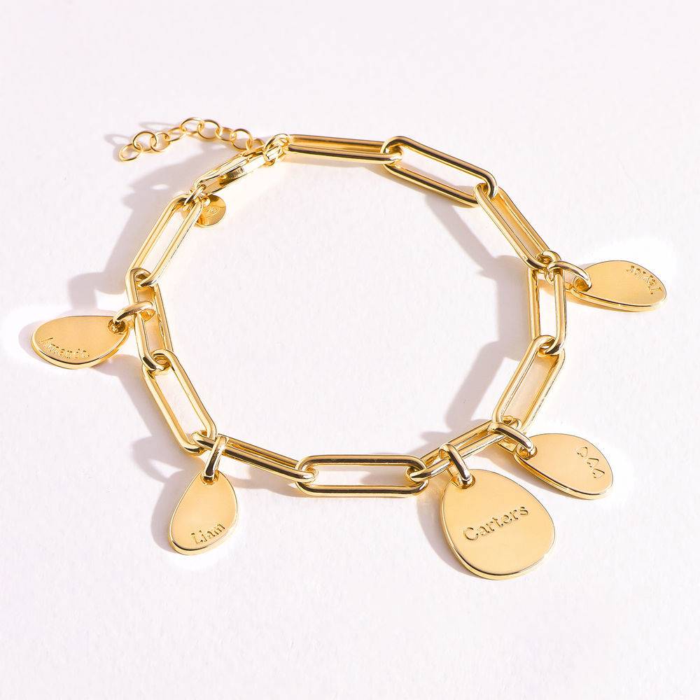 Hazel Personalized Paperclip Chain Link Bracelet  with Engraved Charms in 18K Gold Plating product photo