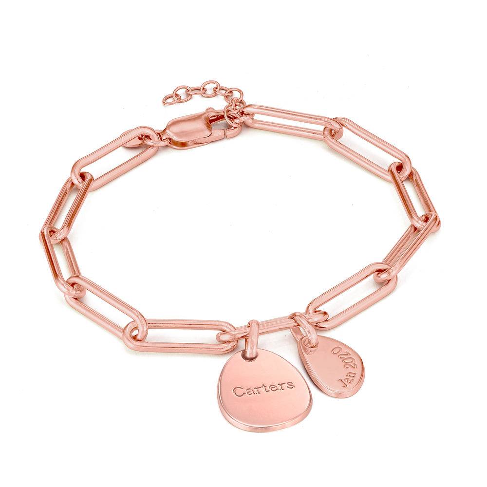 Hazel Personalized Paperclip Chain Link Bracelet  with Engraved Charms in 18K Rose Gold Plating-2 product photo