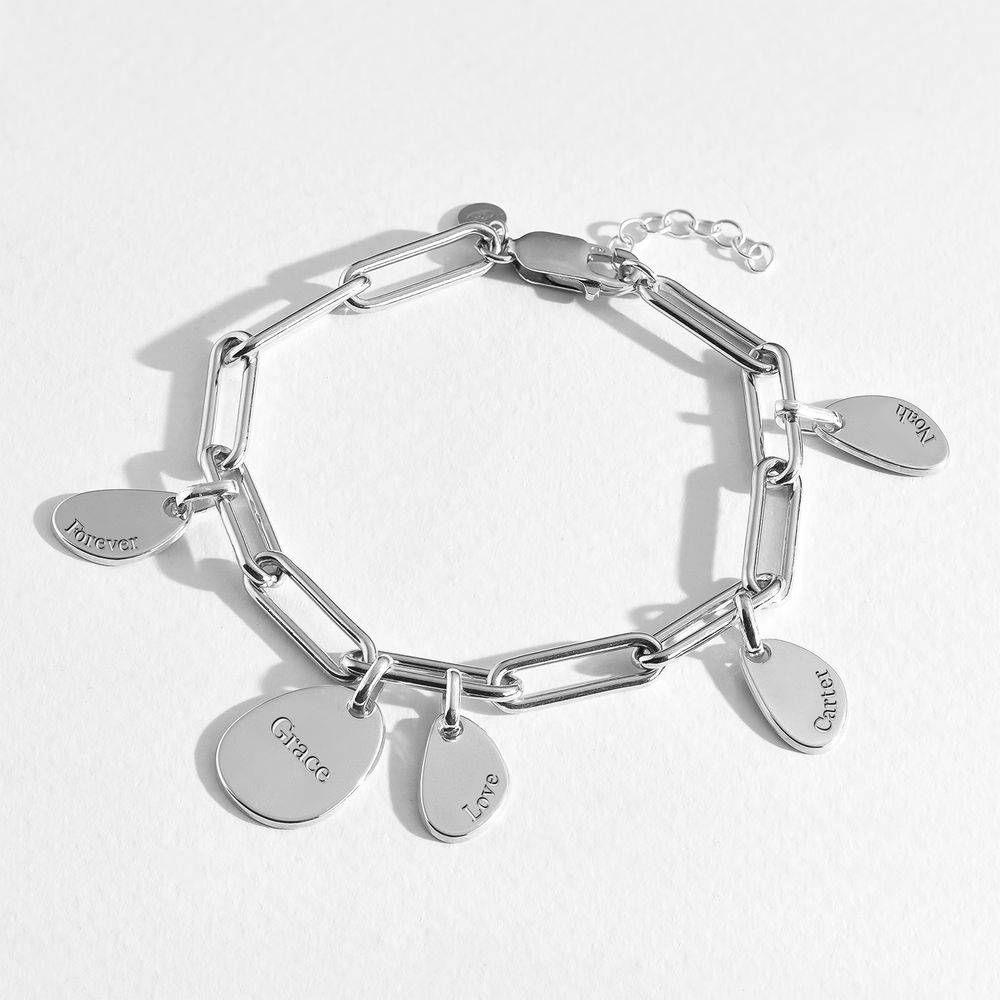 Personalised Chain Link Bracelet with Engraved Charms in Sterling Silver product photo