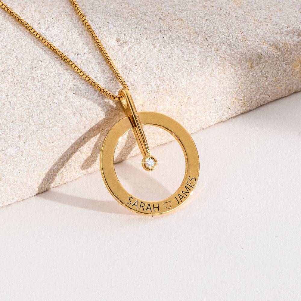 Personalisierte Kreis Halskette mit Diamant - 750er vergoldetes Silber-4 Produktfoto