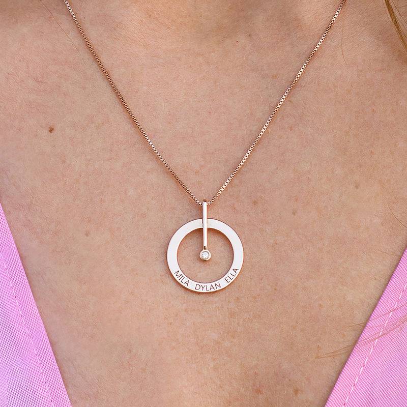 Personalisierte Kreis Halskette mit Diamant - 750er rosévergoldetes Silber-4 Produktfoto