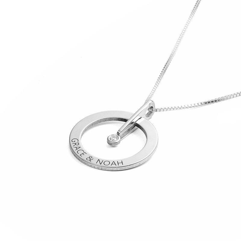 Personalised Circle Necklace with Diamond in Sterling Silver-1 product photo