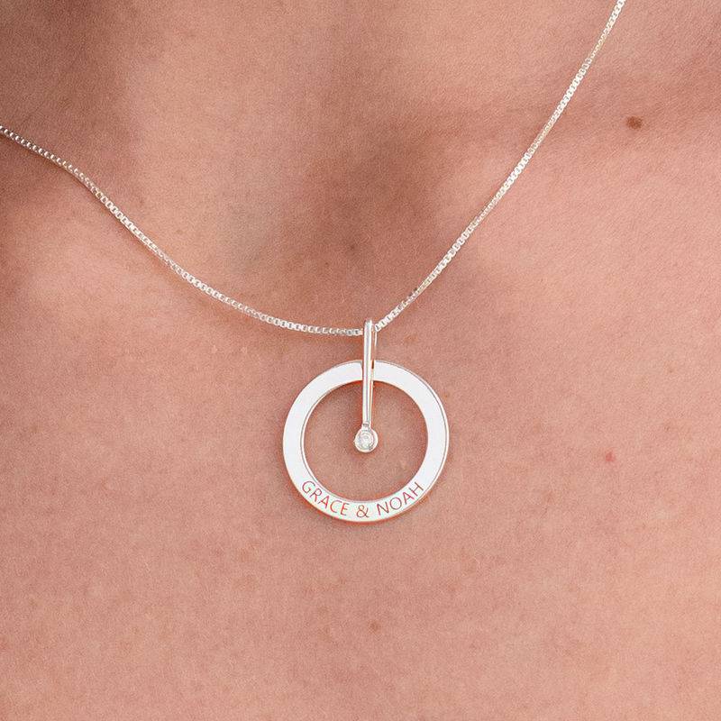 Personalised Circle Necklace with Diamond in Sterling Silver-2 product photo