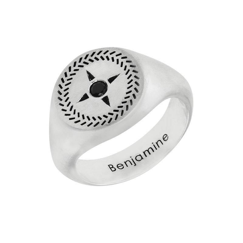 Personlig signet ring med kompas til mænd i sølv produkt billede