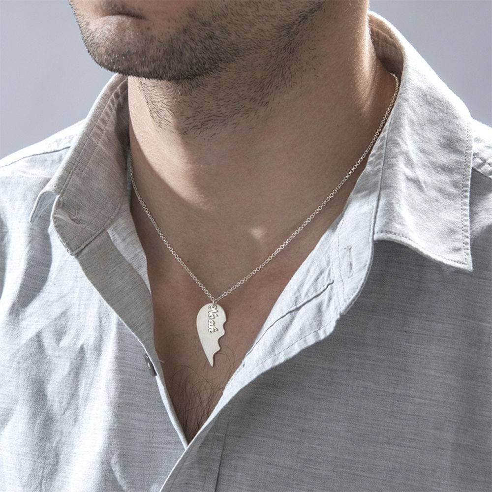 Collar Corazón Grabado de Parejas en Oro Blanco 10k Mate-4 foto de producto