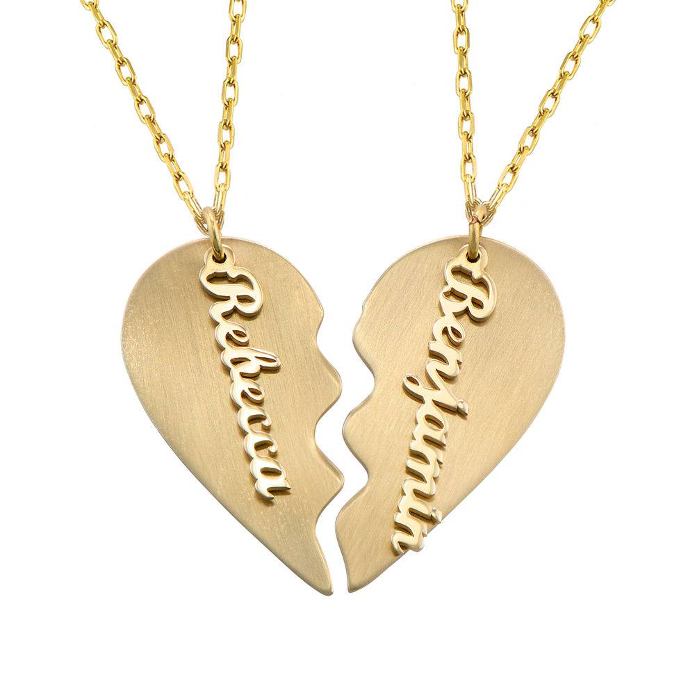 Collar Corazón Grabado de Parejas en Oro 10k Mate | MYKA