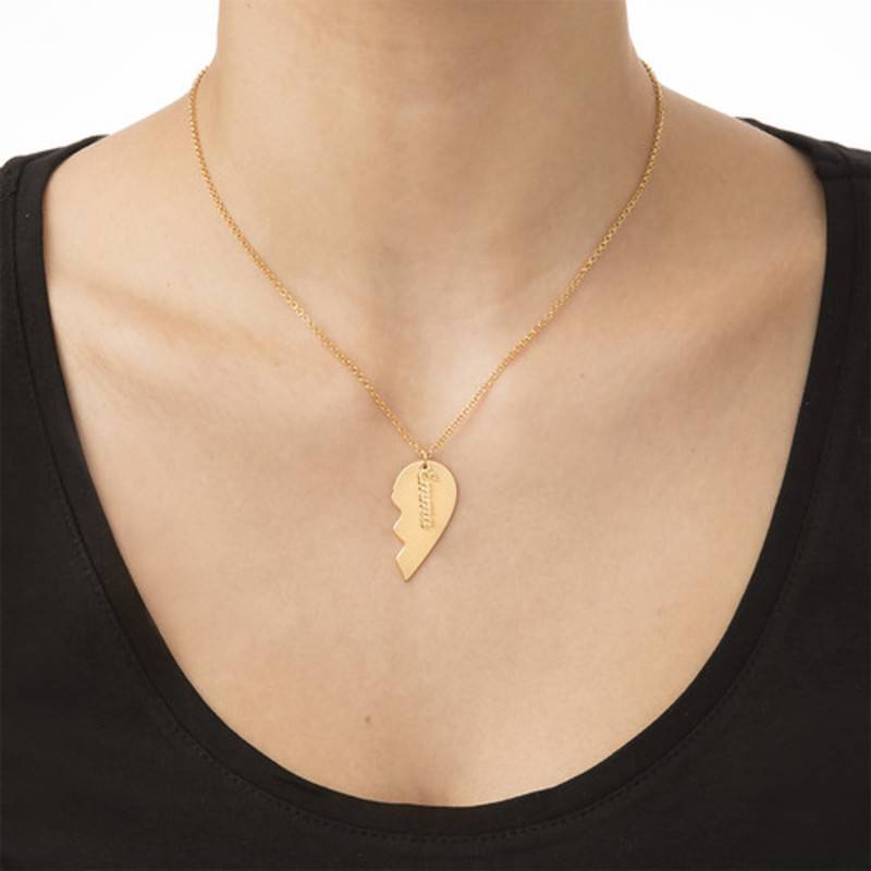 Engraved Couple Heart NecklaceMatte in 18ct Gold Plating-3 product photo