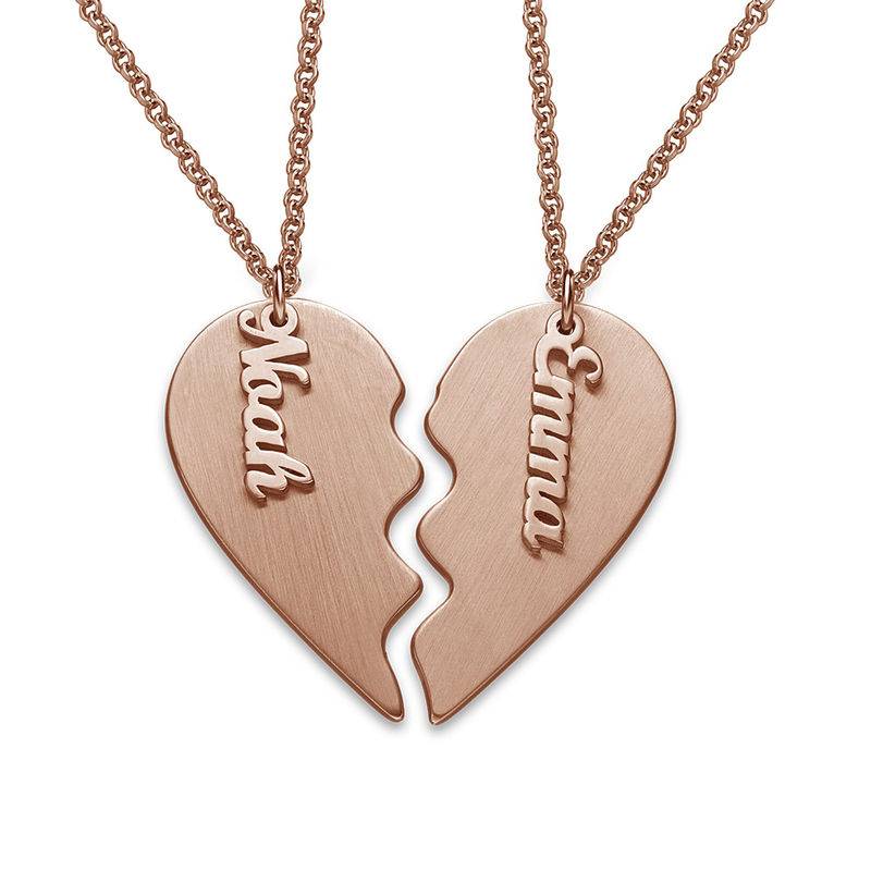 Personalized Couple Heart Necklace in Matte Rose Gold Plating-4 product photo