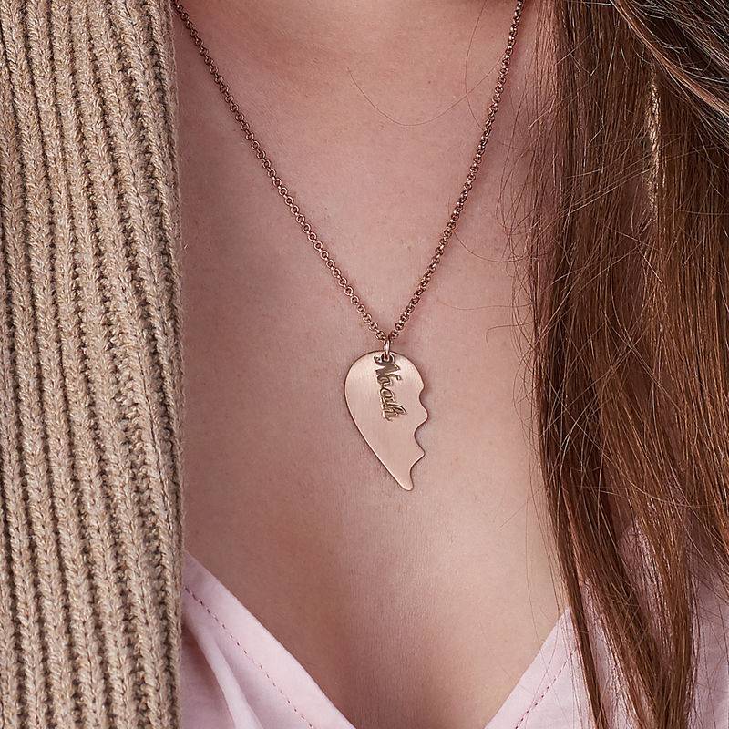 Personalized Couple Heart Necklace in Matte Rose Gold Plating-3 product photo