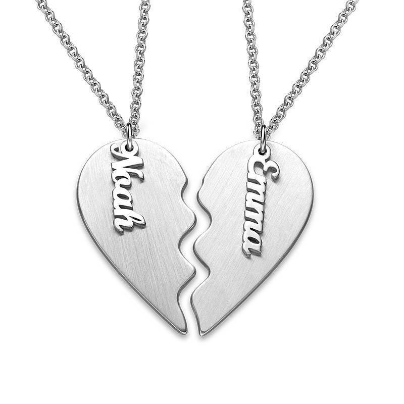 Engraved Couple Heart Necklace in Matte Silver-2 product photo